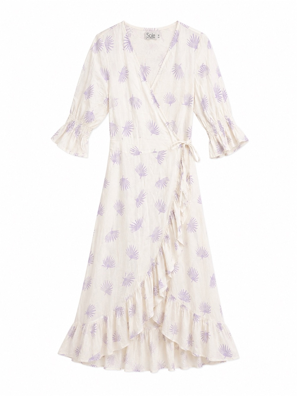 Sole Society Cream Maxi Wrap Dress with Lilac Palm Print